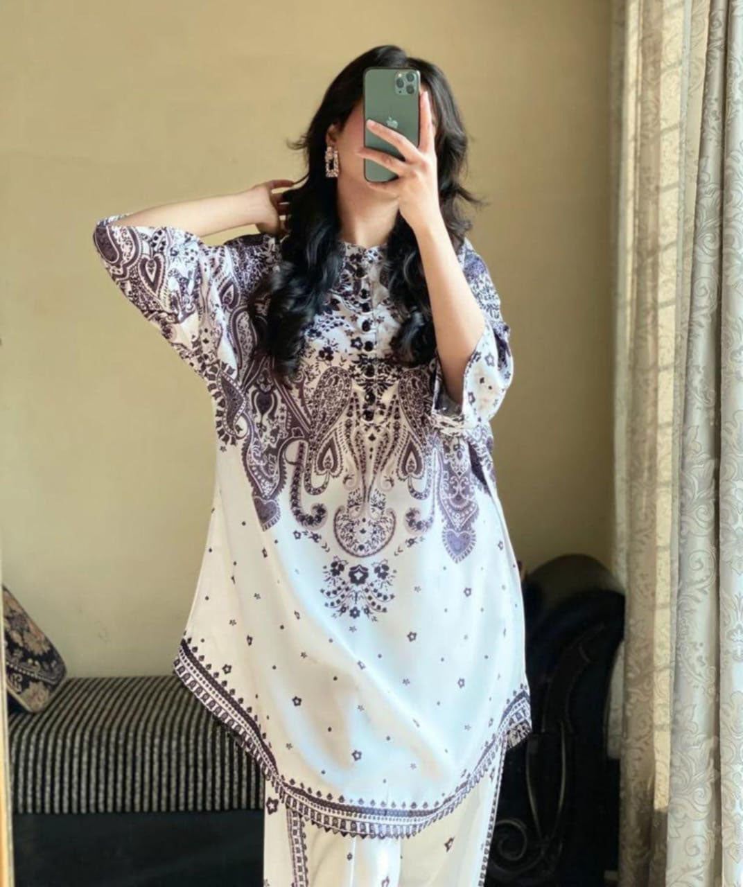 Front And Back Digital  Printed Frock With Printed Flapper 2Pcs