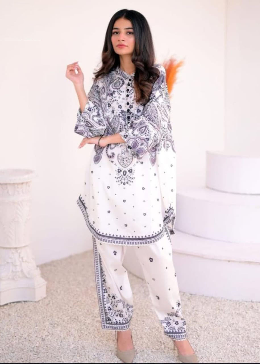 Front And Back Digital  Printed Frock With Printed Flapper 2Pcs